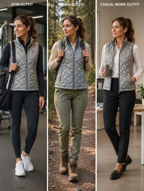 Packable quilted zipper puffer vest with pockets & packable bag size XS